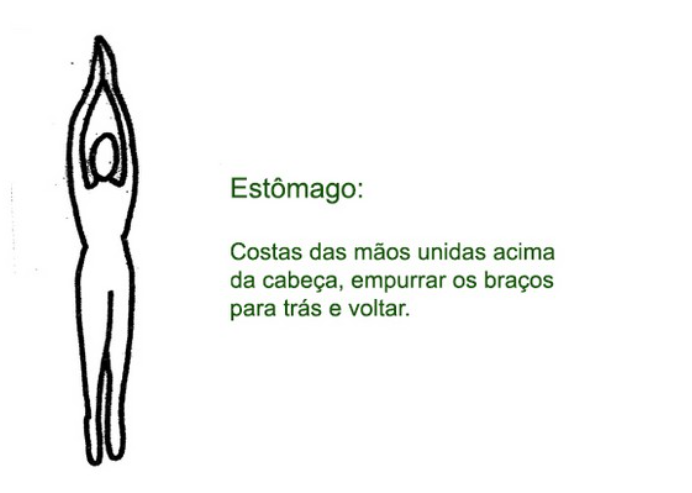 Ilustração original do exercício corporal do meridiano Estômago, desenho da Katia
